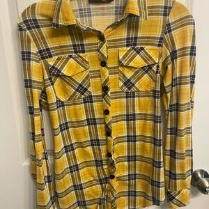 Yellow and Blue Plaid Flannel Button Down Shirt